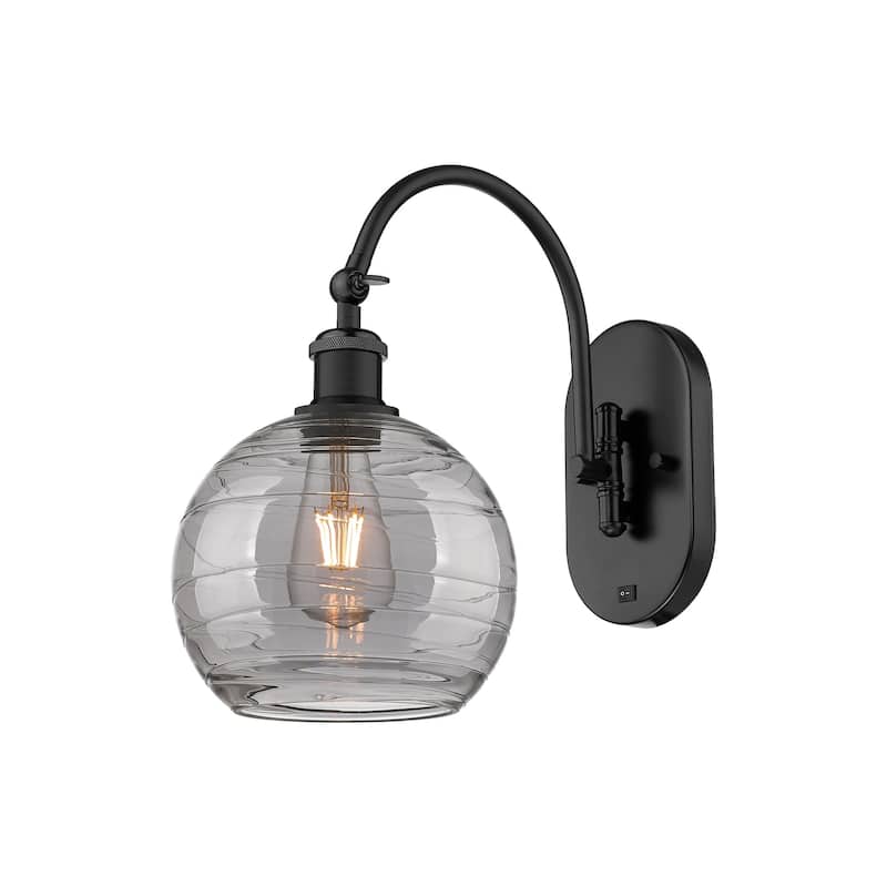 Innovations Lighting 518-1W 13 8 Athens Deco Swirl Sconce Athens Deco - Matte Black / Light Smoke Deco Swirl