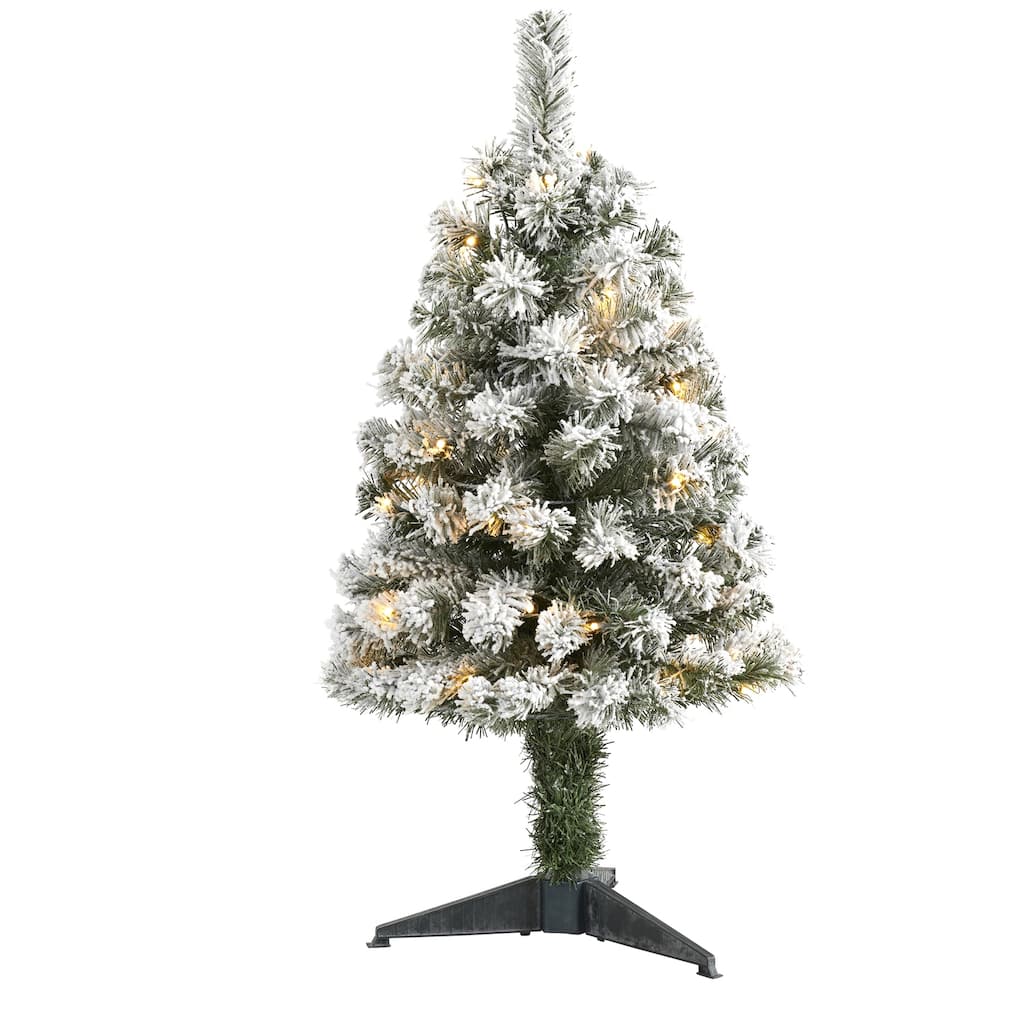 3ft Pre-Lit Artificial Christmas Tree - Flocked Frosted Fir with Stand & Lights - Holiday Decor - Green - 36