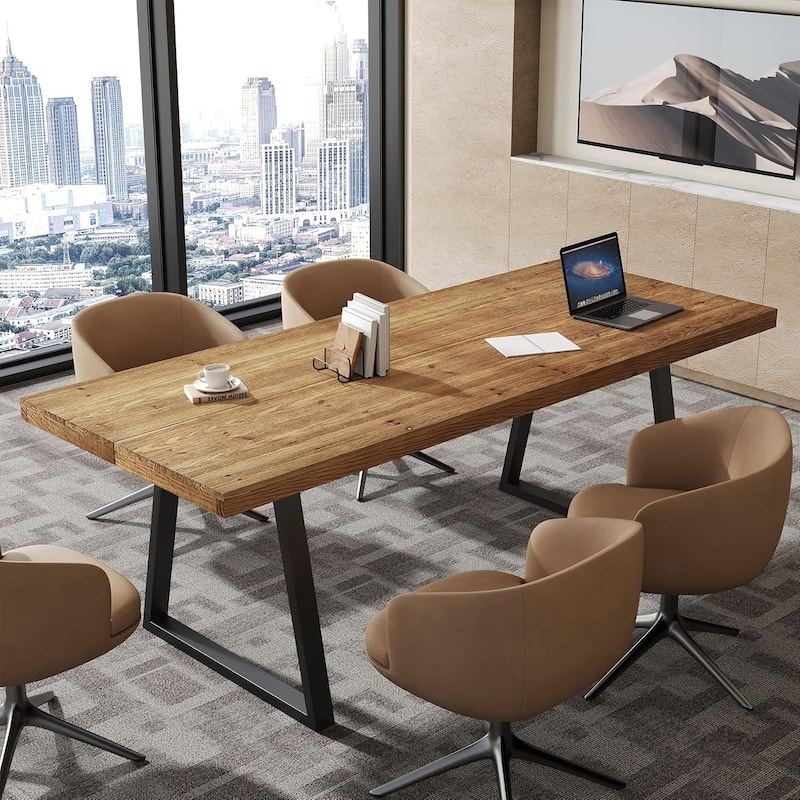 63" Industrial Solid Wood Executive Desk, Computer Laptop Desk with Strong Metal Legs, Study Writing Table Business Workstation