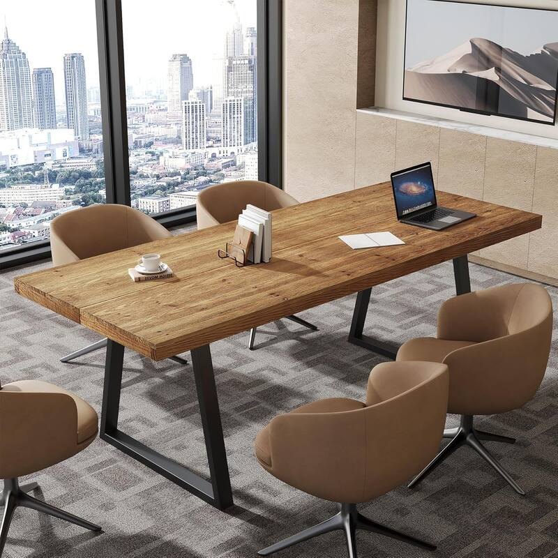 63" Solid Wood Industrial Executive Desk with Strong Metal Legs, Computer Desk, Study Writing Table Business Workstation