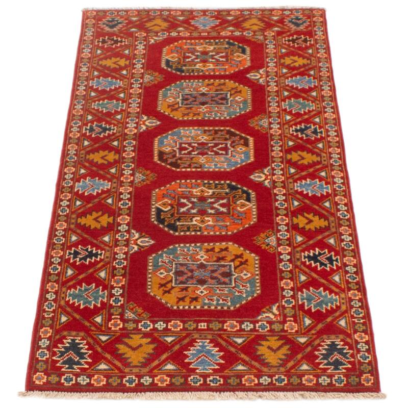 ECARPETGALLERY Hand-knotted Uzbek Ghazni Red Wool Rug - 2'7 x 5'11