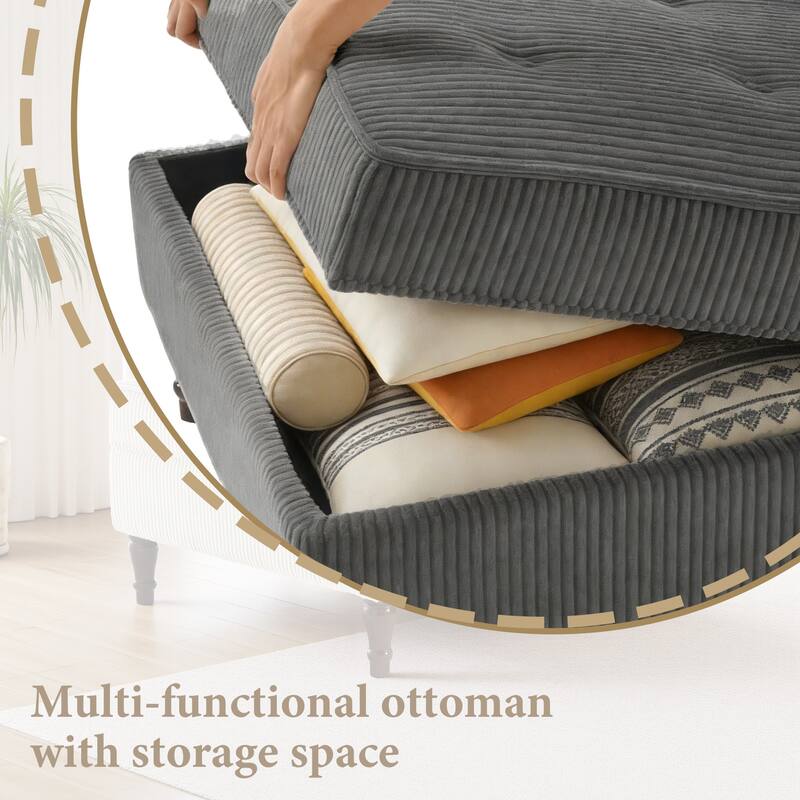 31.78" W Oversized Square Upholstered Storage Ottoman with Wooden Tray