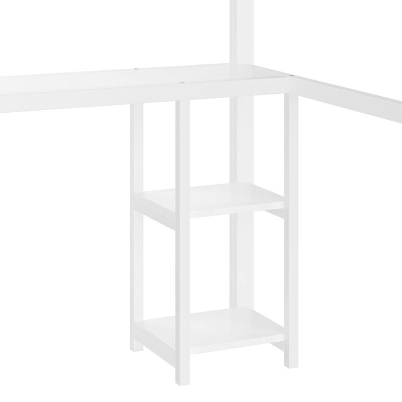 Queen Size Loft Bed Frame with Built-in Wardrobe,Desk and Storage Shelves