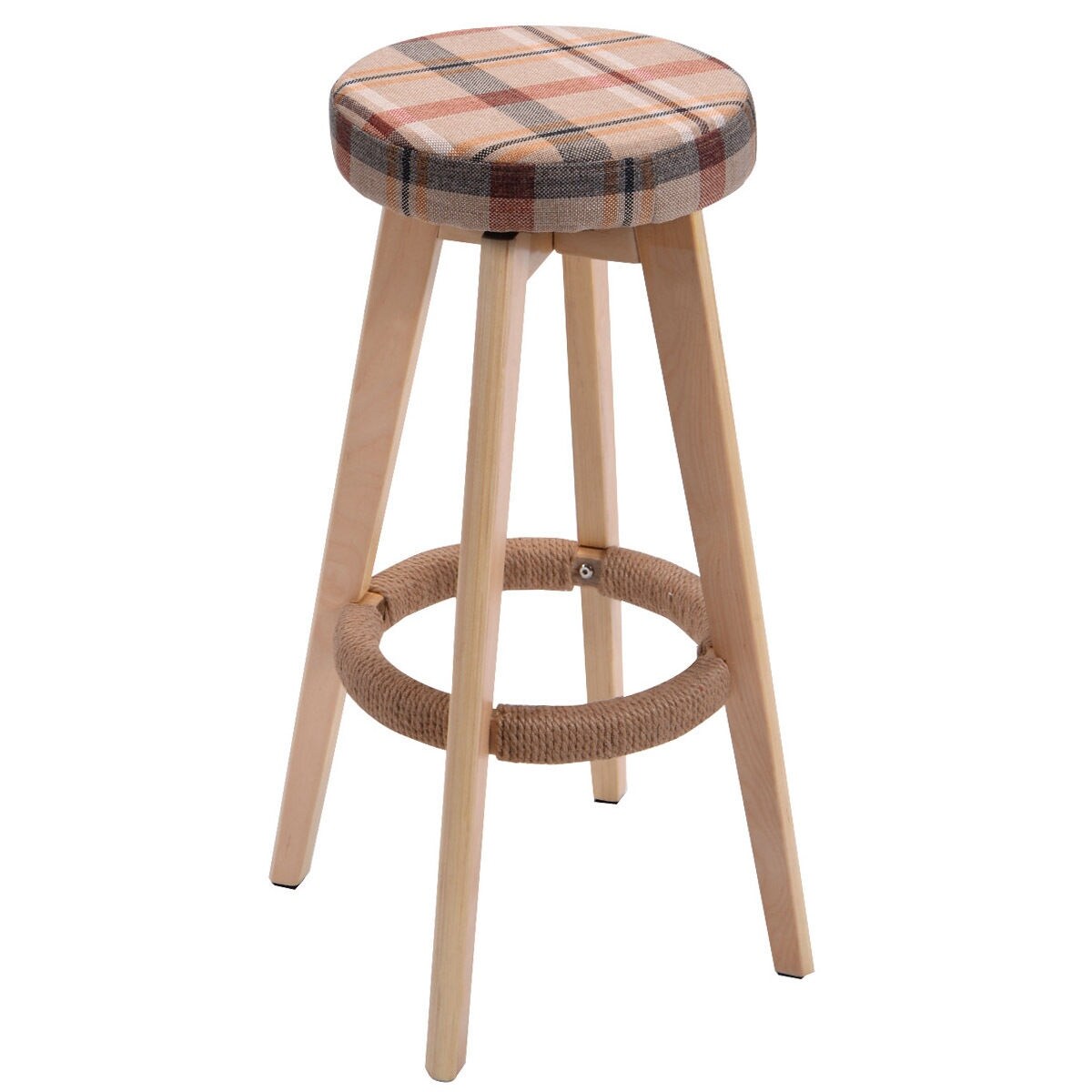 Shop Round Wooden Linen Bar Stool Dining Counter Barstools High Chair Furniture Red Natural Frame On Sale Overstock 28423031