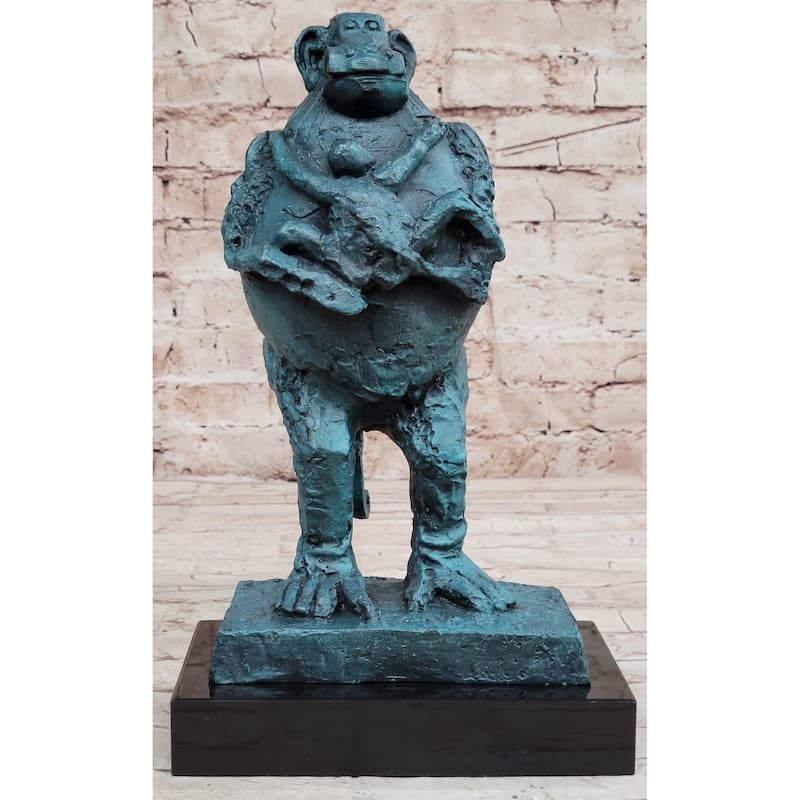 Hand Made Picasso Baboon Monkey Animal Holding Her Baby Genuine Bronze Statue