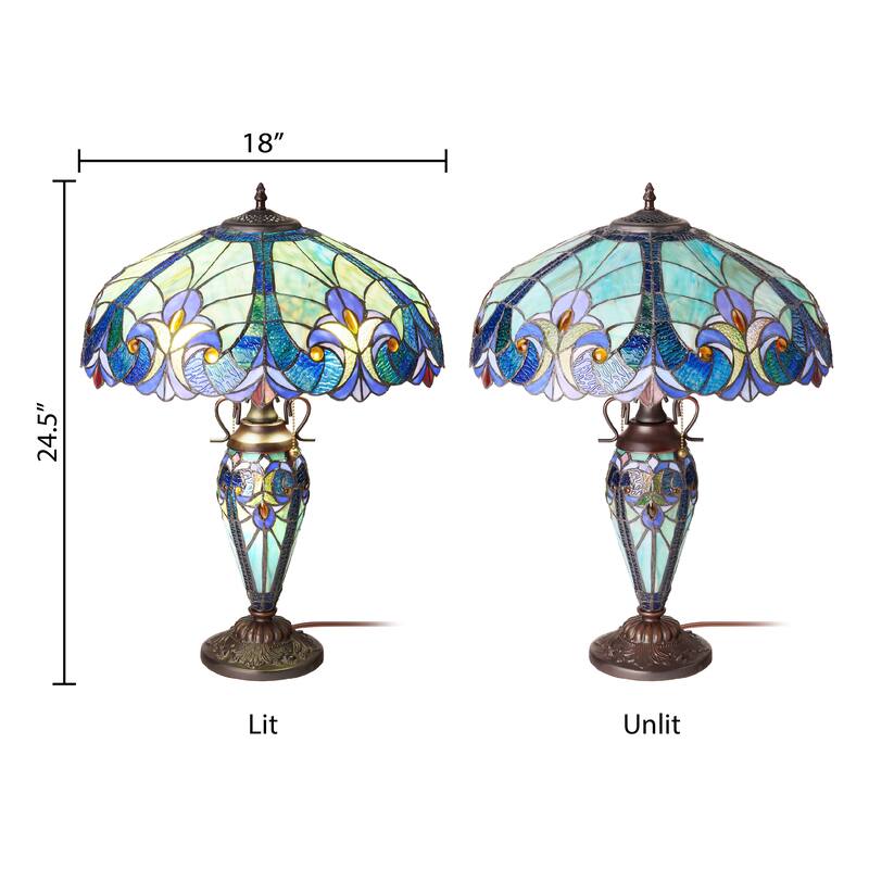 Halston River of Goods Double Lit Stained Glass 24.5-Inch Table Lamp - 18" x 18" x 24.5"