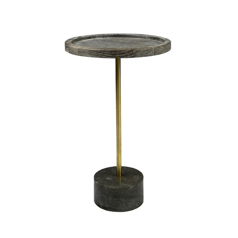 HomeRoots 20" Black And Brown Solid Wood And Marble Round End Table - 13' X '20' X '13