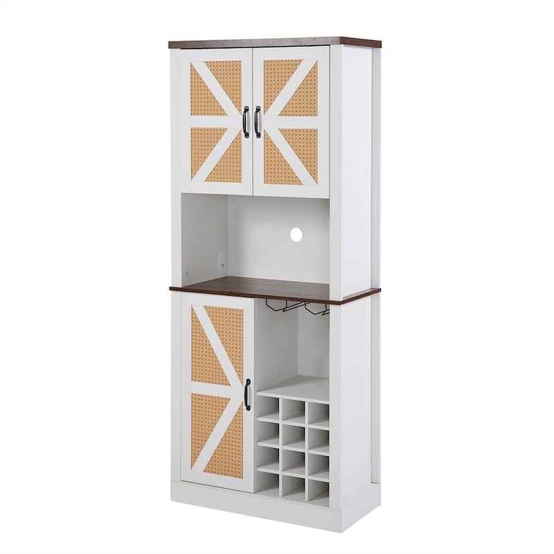 Kitchen Storage Cabinet with Wine Compartments and Microwave Shelves