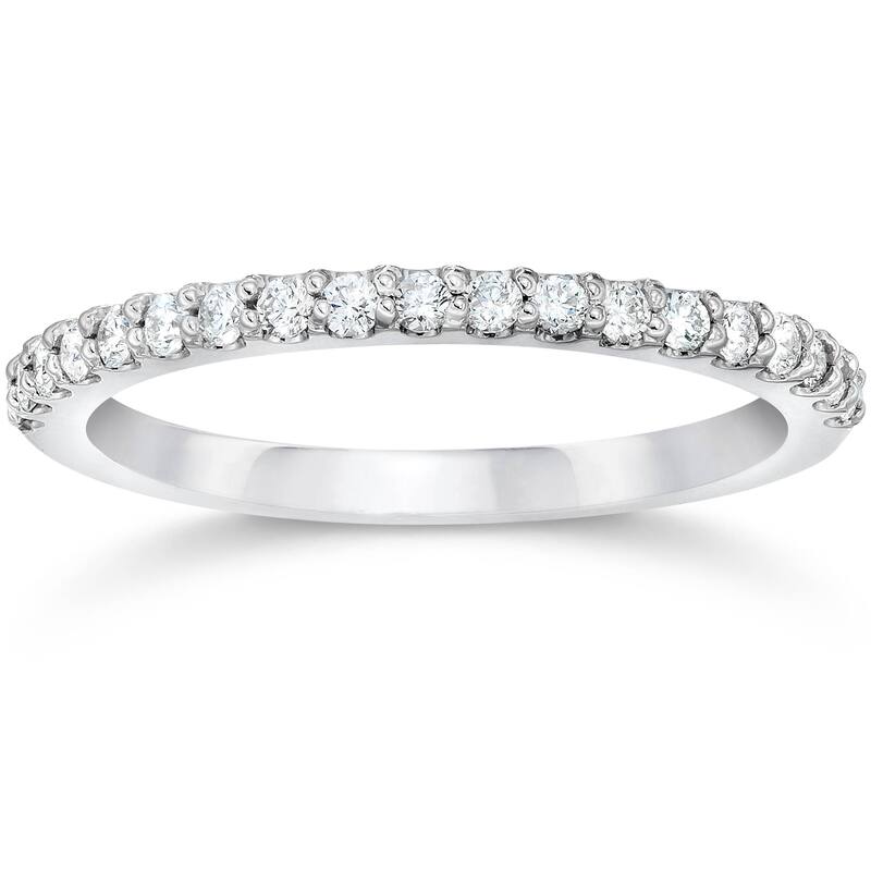 Bliss Diamond 1/8ct White Gold Diamond Engagement Band Wedding Stackable Prong Womens Ring - 9.5