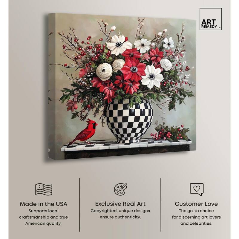 Checkerboard Vase Blooms I Canvas by Art Remedy, Gallery Wrapped