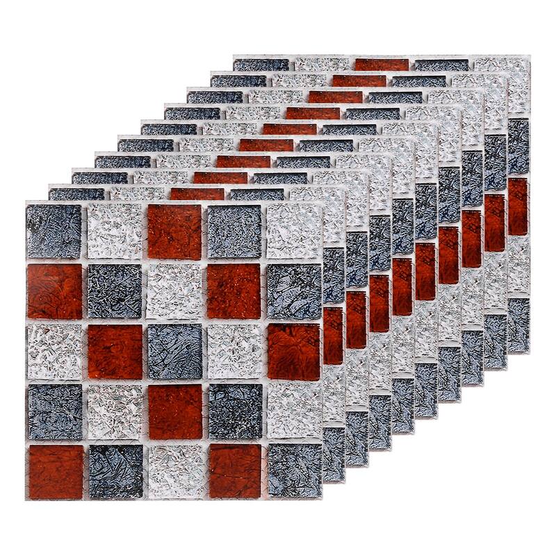 25Pcs Peel and Stick Tiles Backsplash, 4"x4" Mosaic Tile Stickers, Red Blue - Red+Blue