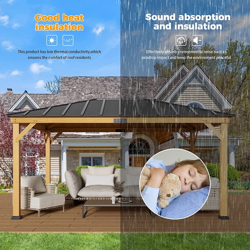 Hardtop Wood Gazebo for Patio, Outdoor Cedar/Spruce Pergola with Metal or Asphalt Roof, All-Weather Backyard Shelter