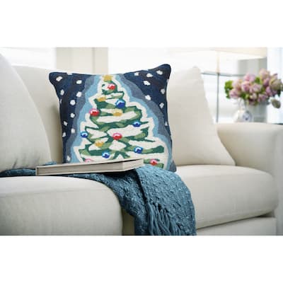 Liora Manne Frontporch Xmas Tree Indoor/Outdoor Pillow Midnight 18" Square
