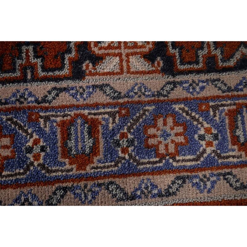 Orange Geometric Viss Indian Area Rug Hand-Knotted Wool Carpet - 4'0"x 6'3"