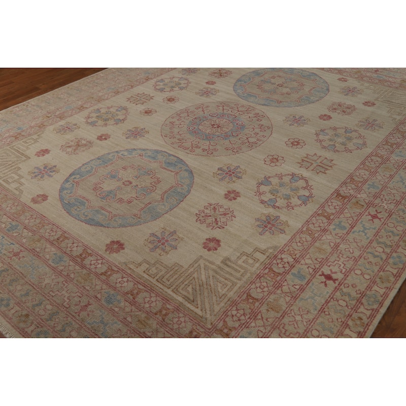 Hand Knotted Oriental 100% Wool Carpet Transitional All-Over Beige & Ivories Oushak Area Rug - 9' 9'' X 8' 1''