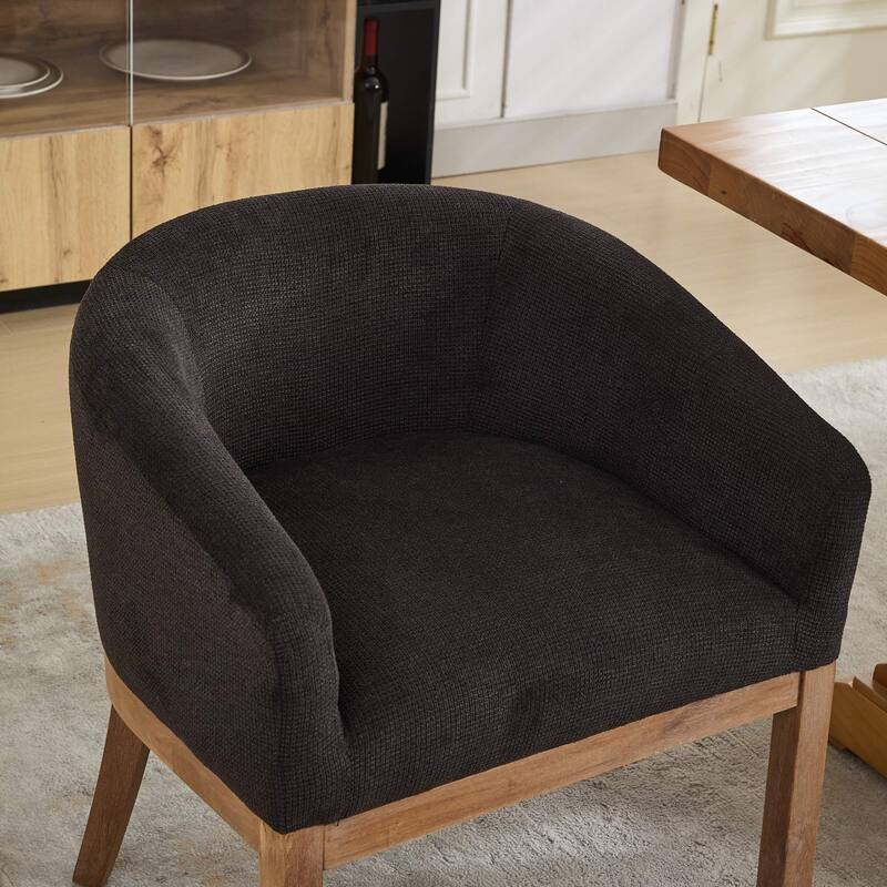 GDF Studio - Winslow Mid-Century Modern Barrel Dining Chair with Arms and Linen Upholstery