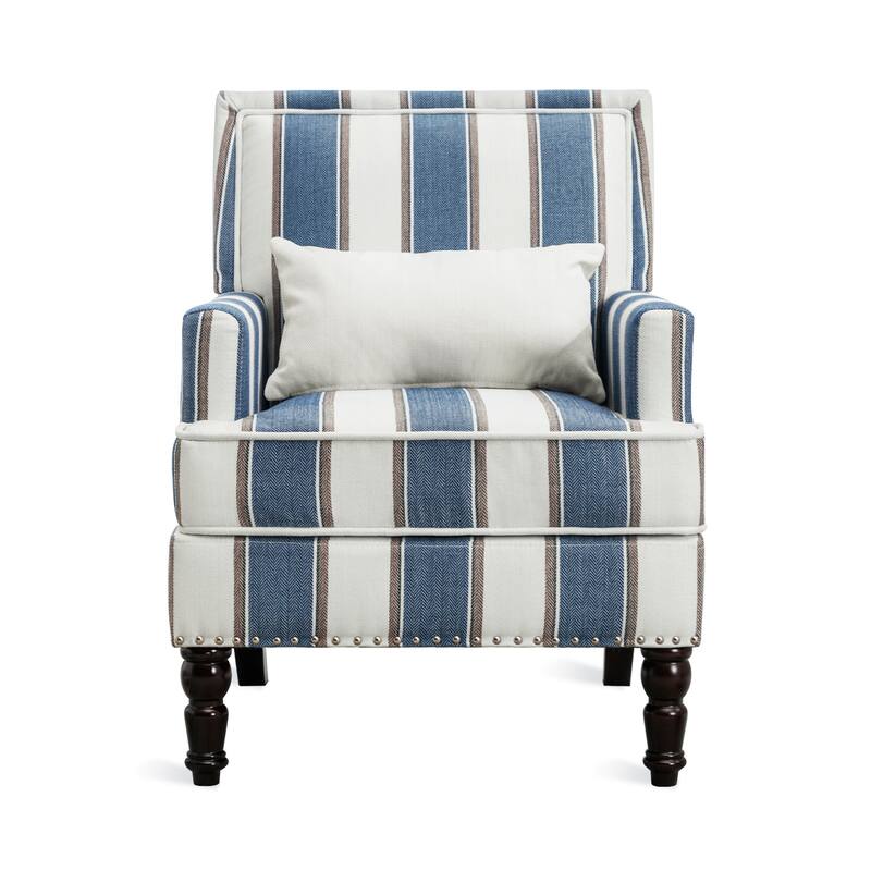 Modern Fabric Accent Chair with Upholstered Armrest Wooden Legs and Pillow for Living Room