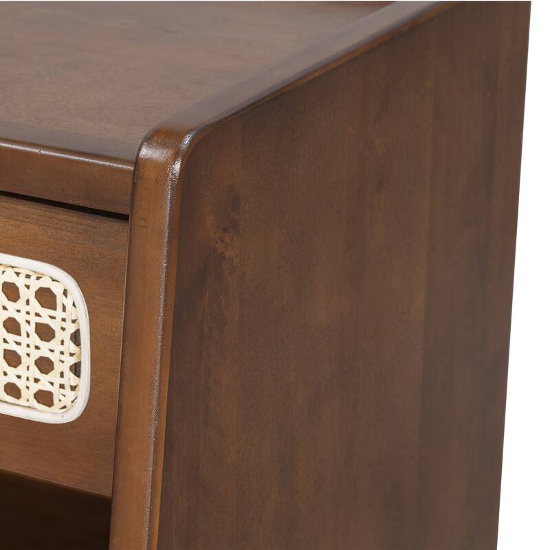 Christopher Knight Home - Zessia Retro 19" Wood Nightstand with Woven Drawer and Open Shelf