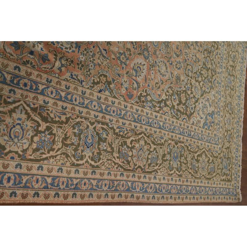 Hand Knotted Oriental 100% Wool Carpet Traditional Floral Oranges & Rust Mashad Area Rug - 13' 2'' X 9' 6''