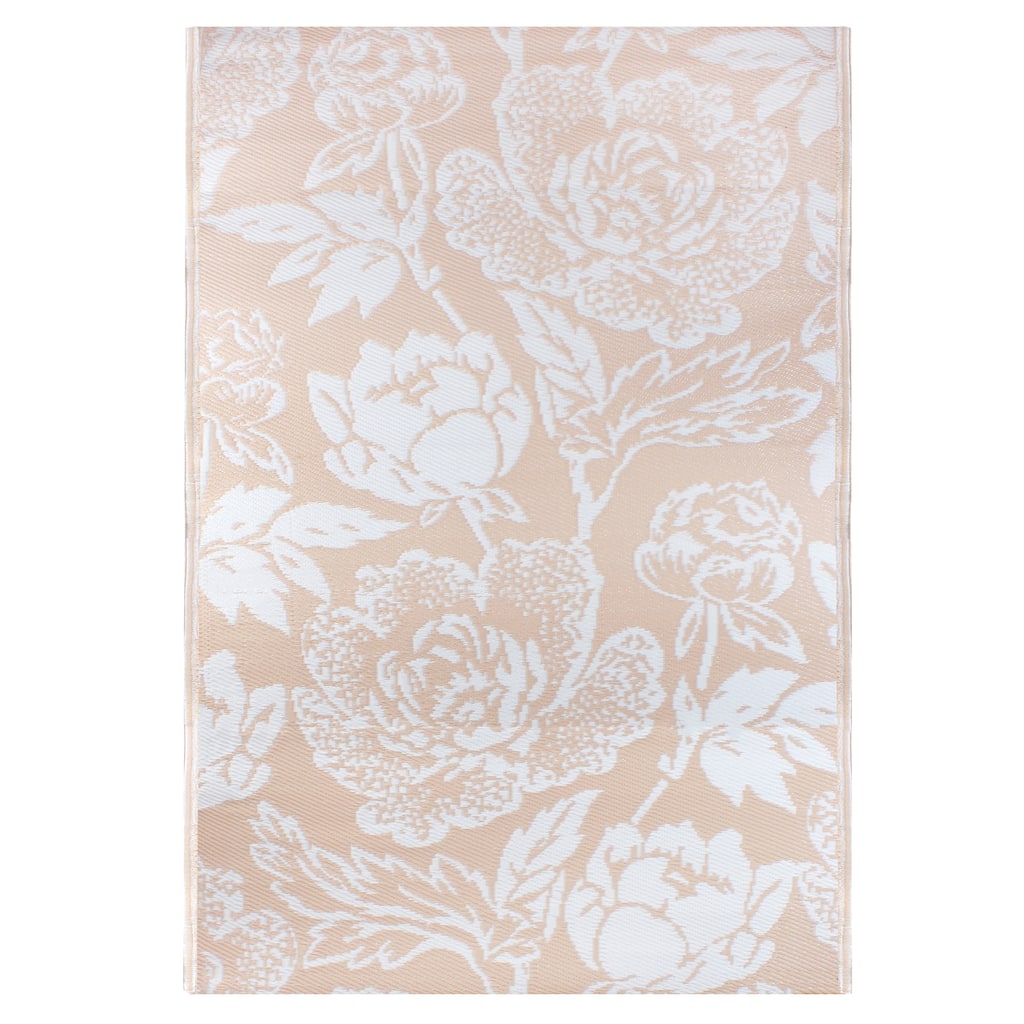 4' x 6' Pink Beige and White Floral Rectangular Outdoor Area Rug - 4' x 6'