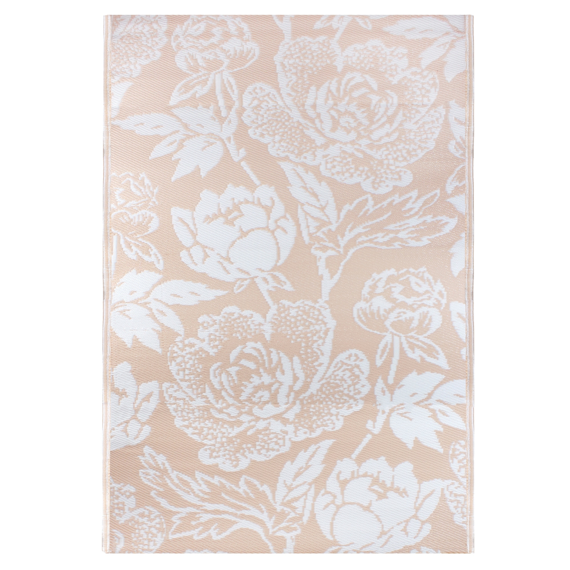 4' x 6' Pink Beige and White Floral Rectangular Outdoor Area Rug - 4' x 6'