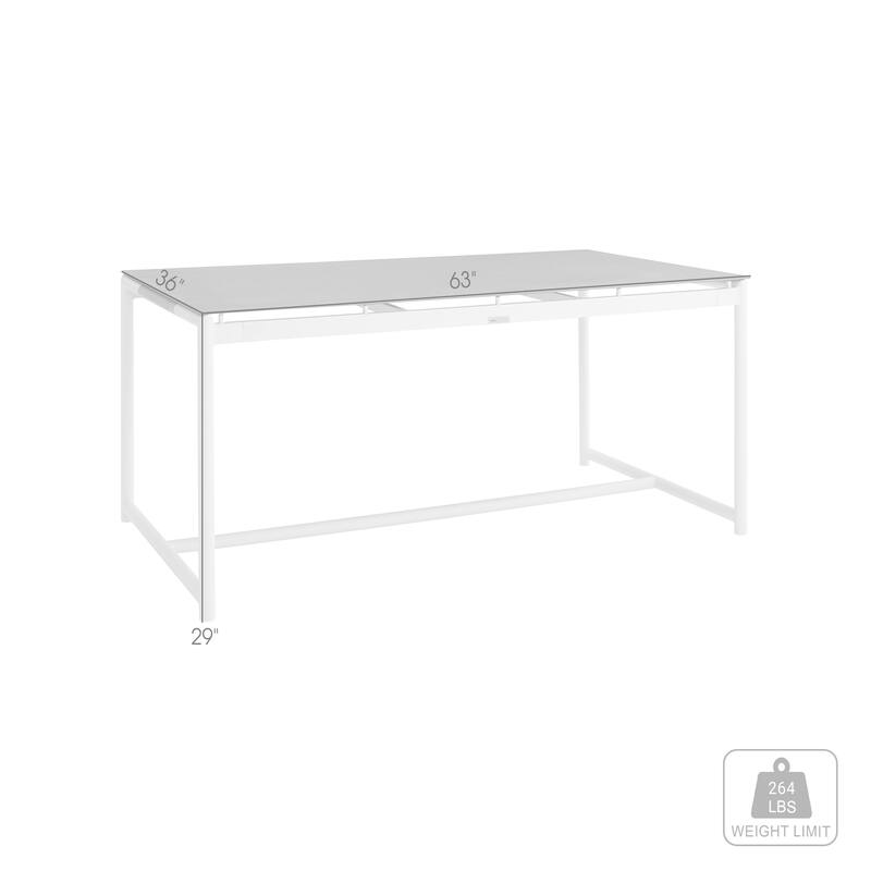Royal Black or White Aluminum & Teak 63" Outdoor Dining Table with Stone Top