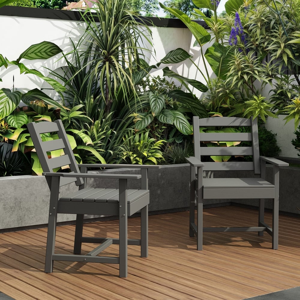 Outdoor Dining Table and Chair Set: HDPE Material, Wood - Grain Design
