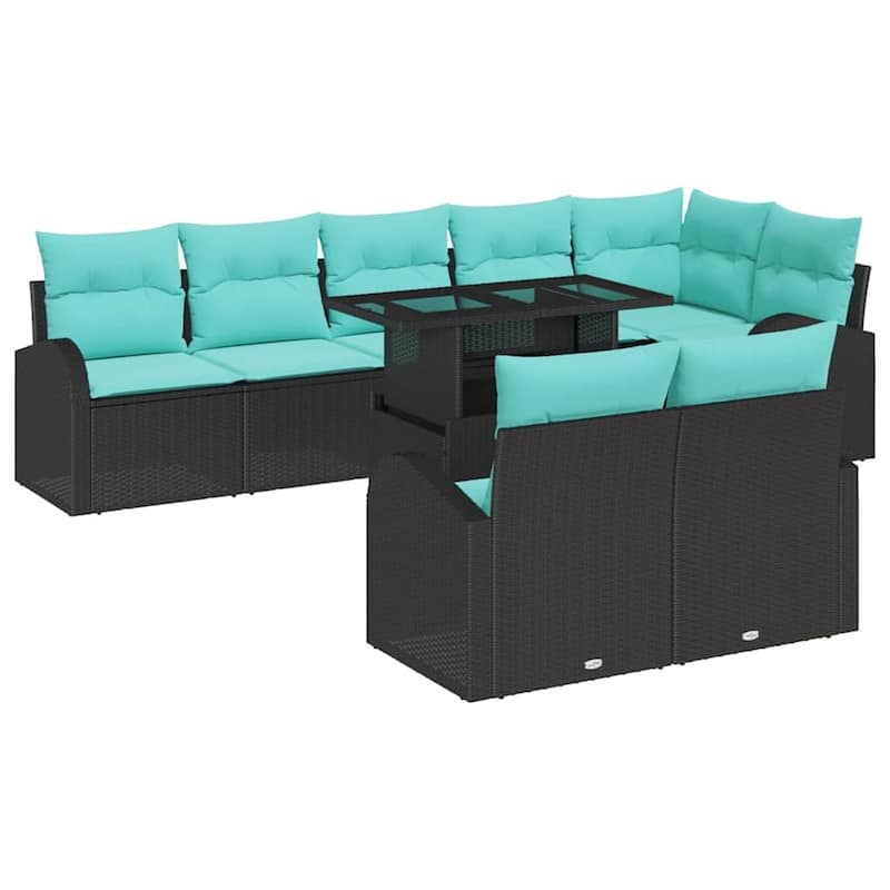 vidaXL 9 Piece Garden Sofa Set with Cushions Black Poly Rattan - 113.8×48.8×27.2