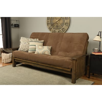 Somette Washington Queen-size Futon Set in Rustic Walnut Finish with Marmont Mattress