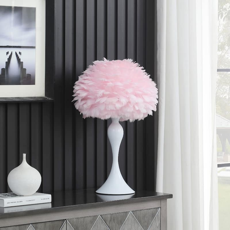 24" Faux Feather and Metal Table Lamp for Living Room - 15.50” x 15.50” x 23.50”