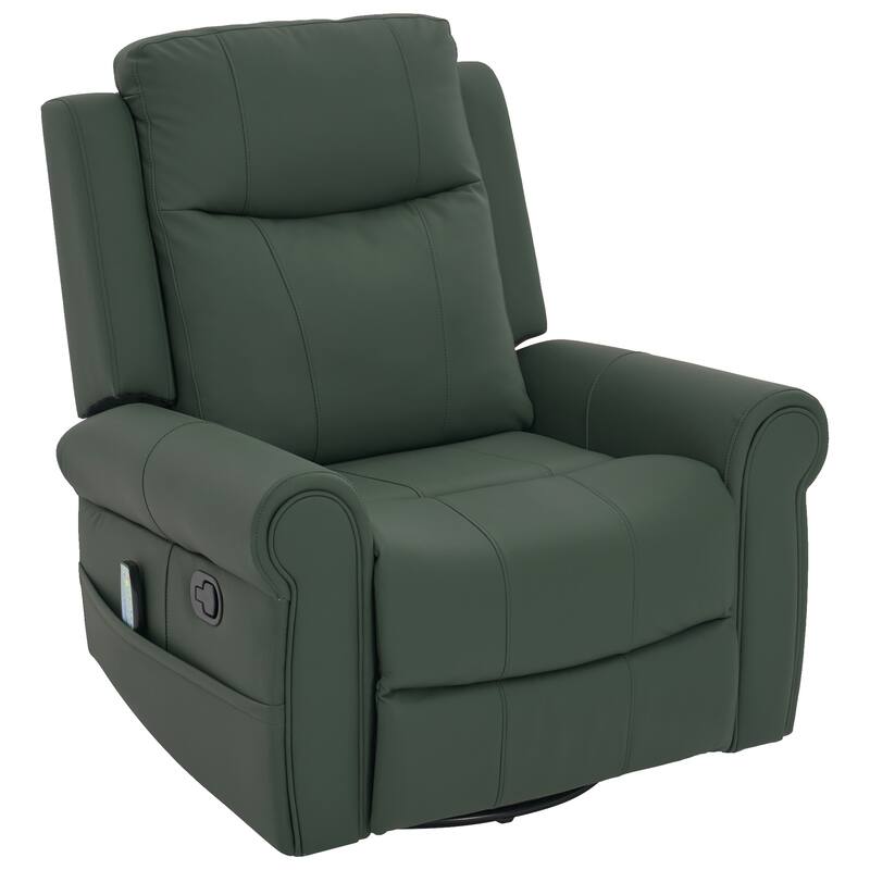 Roomfitters Manual Massage Swivel Rocker Recliner Chair with Heat and Side Pocket, PU Leather