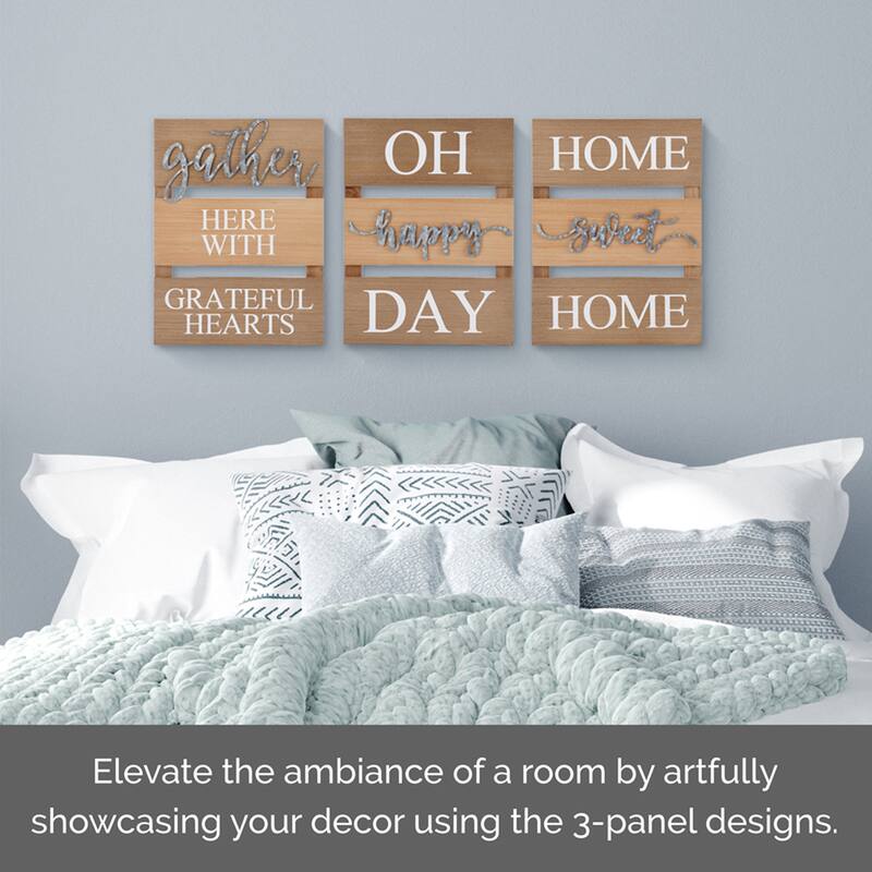 Elements Tri-Panel Wood and Metal 3-Piece Sentiment Wall Decor Set
