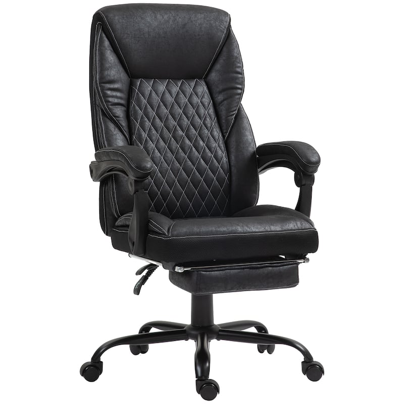 Black Vintage Ergonomic Chair Desk Chair with Footrest, Reclining Swivel Chair with High Back and Adjustable Height