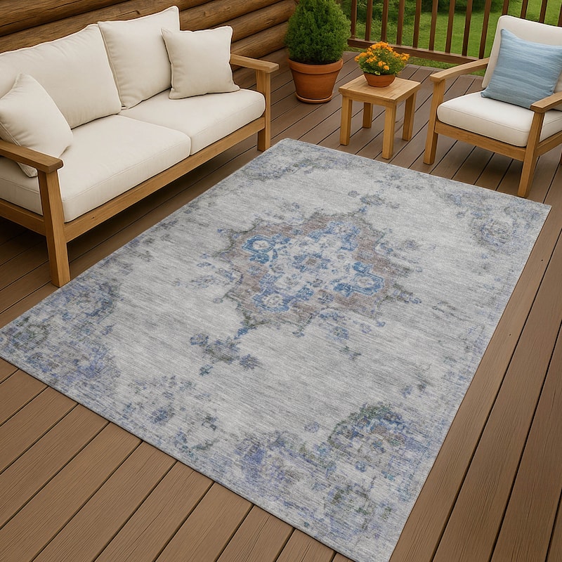 Machine Washable Indoor/ Outdoor Traditional Tabriz Chantille Rug