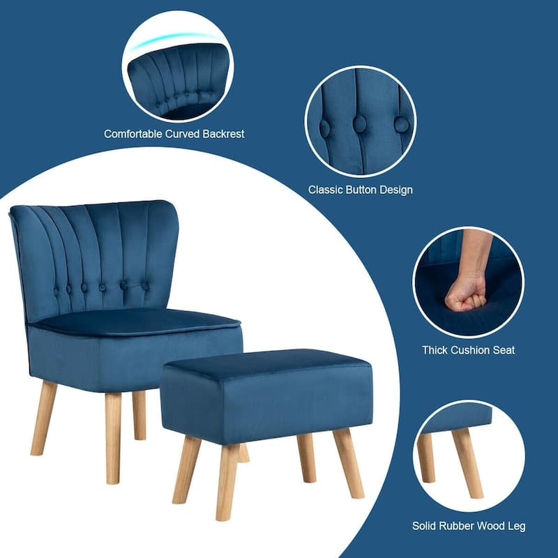Leisure Chair and Ottoman Thick Padded Tufted Sofa Set