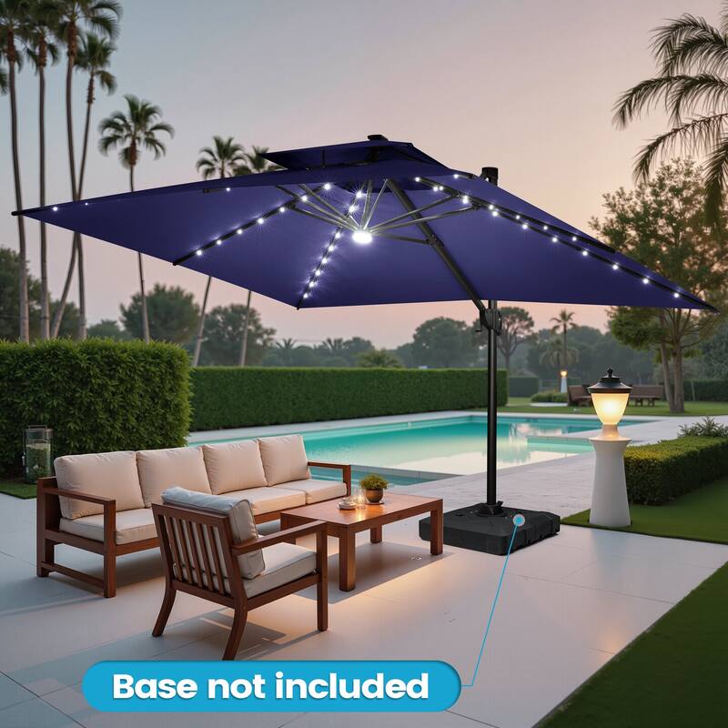 10 FT x 13 FT Outdoor LED Lighted Double Top Patio Cantilever Umbrella
