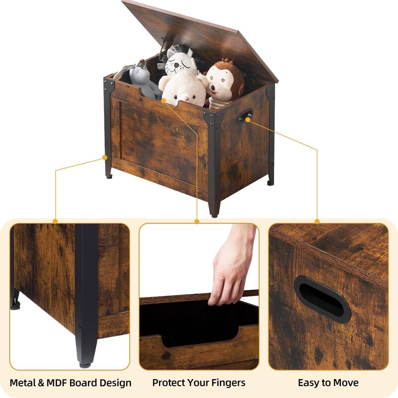 Farmhouse Brown Entryway Shoes Bench Lift-Top Wooden Storage Trunk