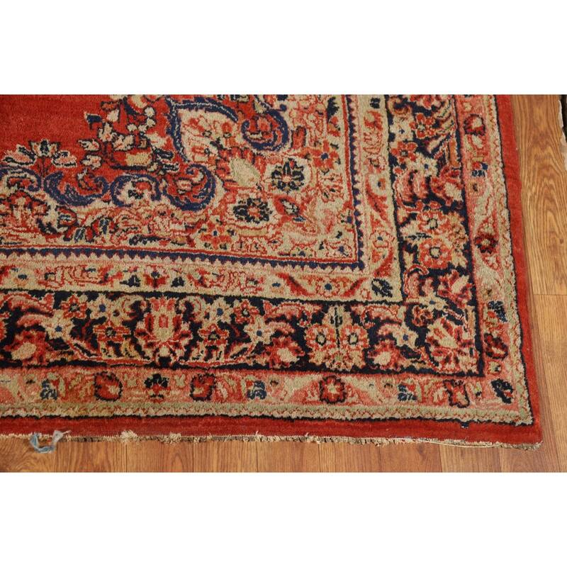 Orange Medallion Sarouk Persian Square Rug Handmade Wool Carpet - 5'1"x 5'2"