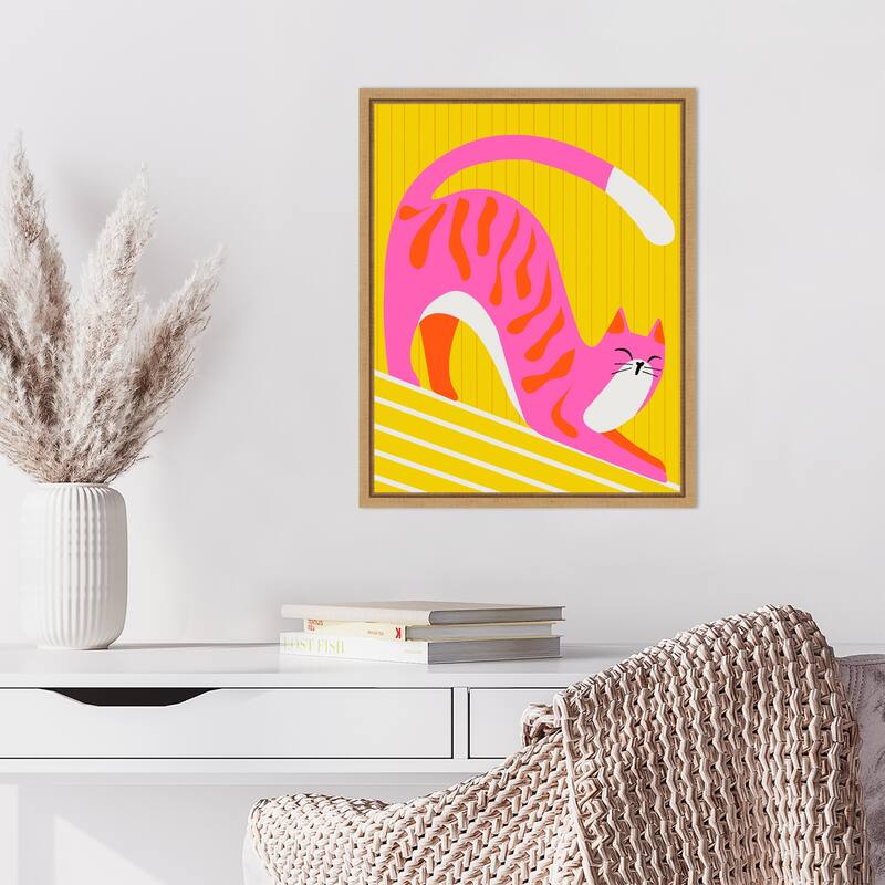 Snoozing Whiskers Cat Stretch by Kintsugi99 Framed Canvas Wall Art