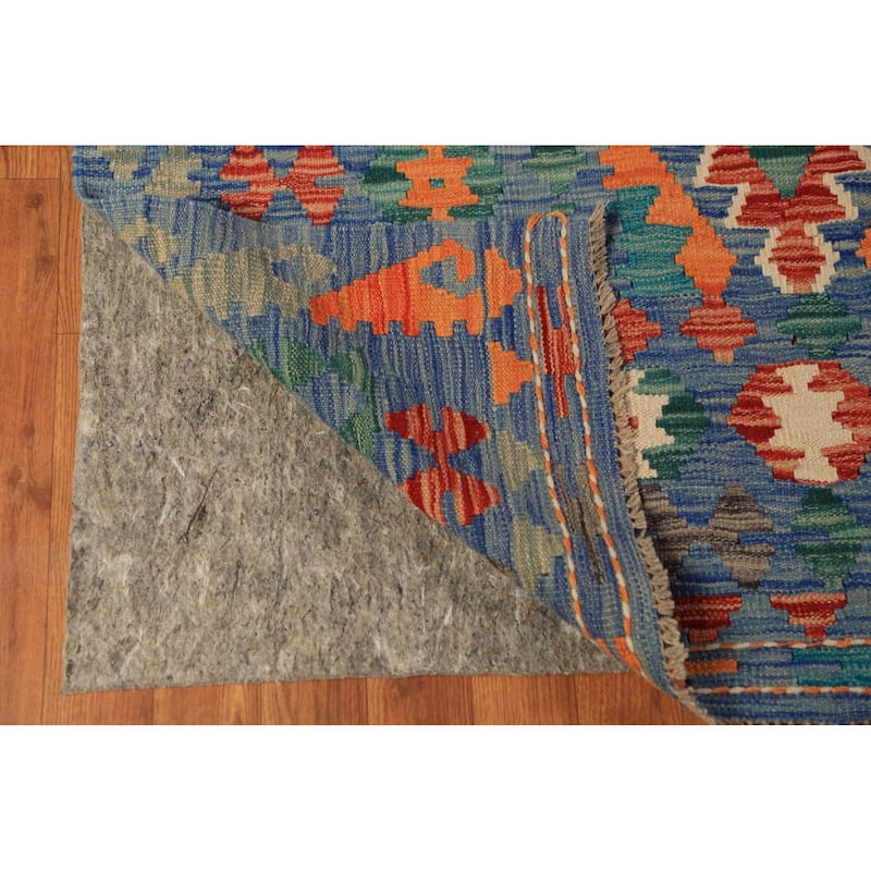Reversible Blue Kilim Oriental Large Rug Flatweave Wool Carpet - 10'0"x 15'9"