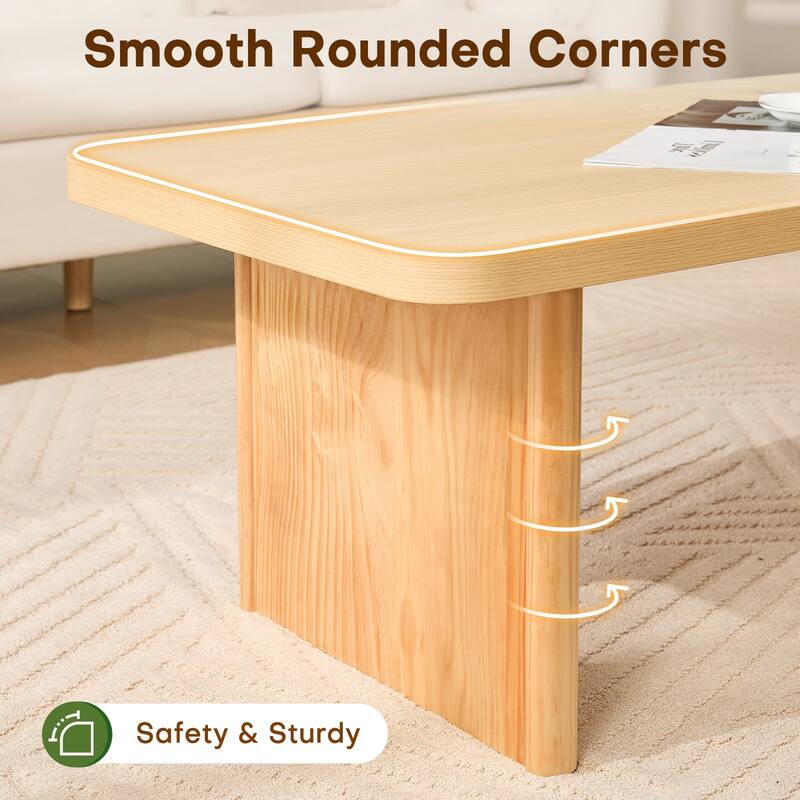 47-Inch Rectangular Center Coffee Table with Solid Pine Wood Legs - 47.24"L x 23.62"W x 17.13"H
