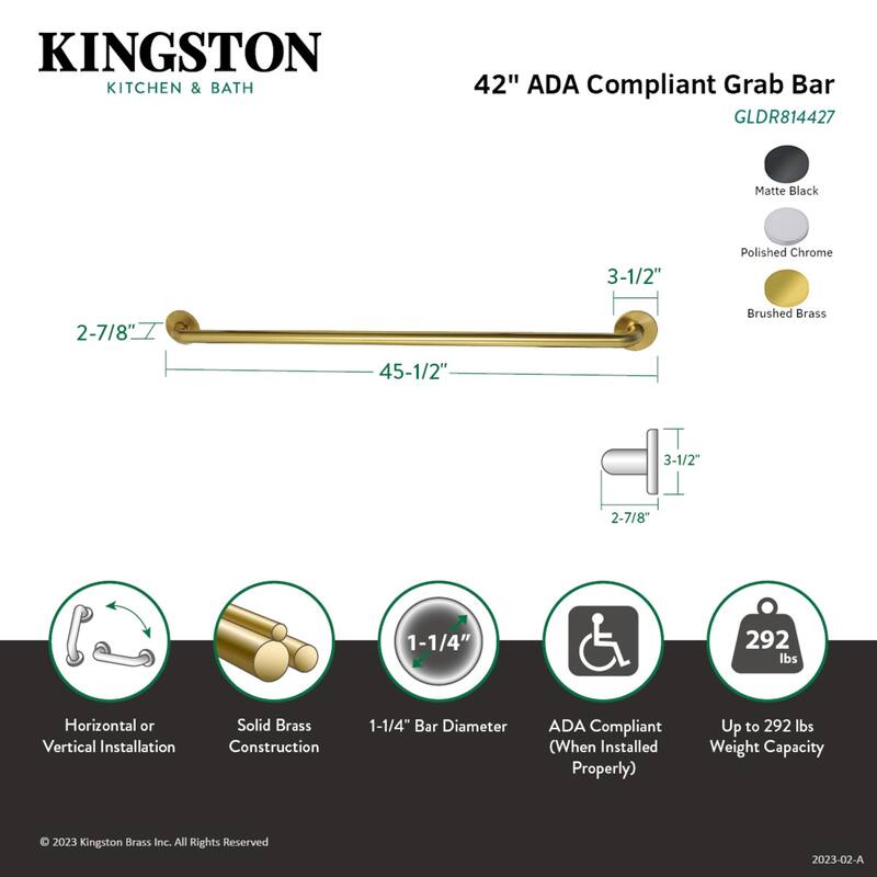 Kingston Brass Silver Sage 42-Inch X 1-1/4-Inch OD ADA Grab Bar