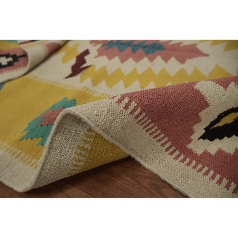 Hand Woven Oriental 100% Wool Carpet Southwestern Tribal Multi-Colored Kilim Area Rug - 6' 8'' X 3' 7''