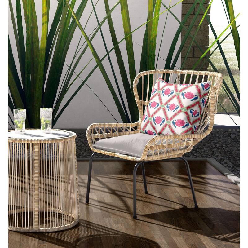 Lotus Peacock Rose Indoor Outdoor Pillow Zip