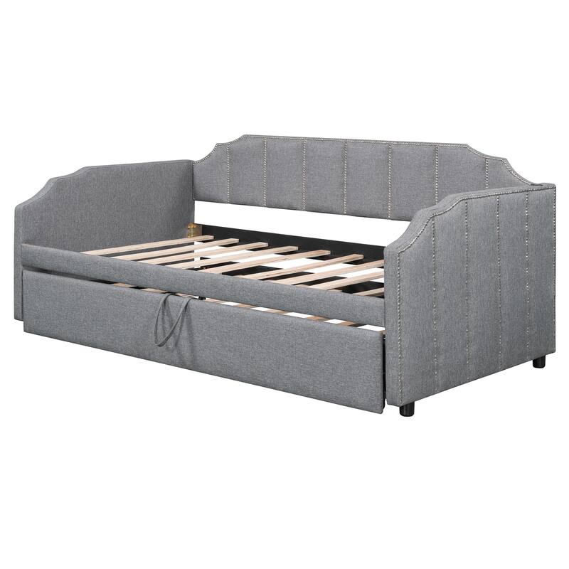 Twin Size Upholstered Daybed with Pop-Up Trundle & USB Charging Ports