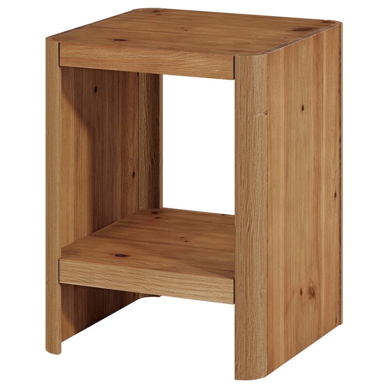 Solid Wood End Table, Side Table with Open Storage Shelf, Living Room Bedroom Accent Nightstand