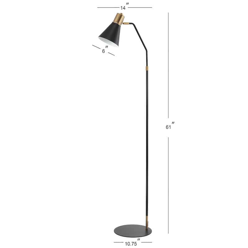 Simon 61" Modern Metal LED Task Floor Lamp, Black/Brass Gold by JONATHAN Y