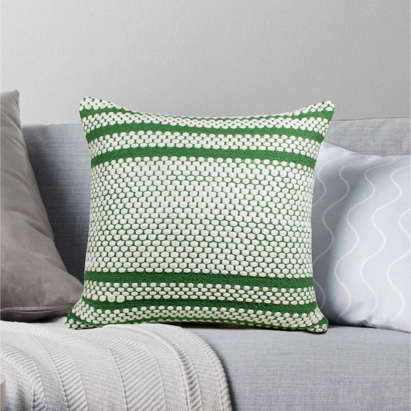 20" Green and White Striped Square Throw Pillow