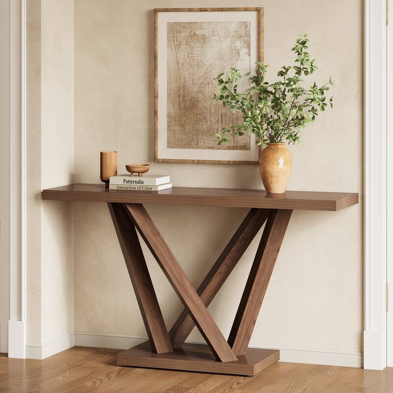 63 Inches Narrow Wooden Console Table for Entryway - Coffee Brown