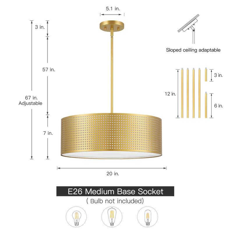 Murray 4-light drum Pendant chandelier with Gold frame - 20 in. W